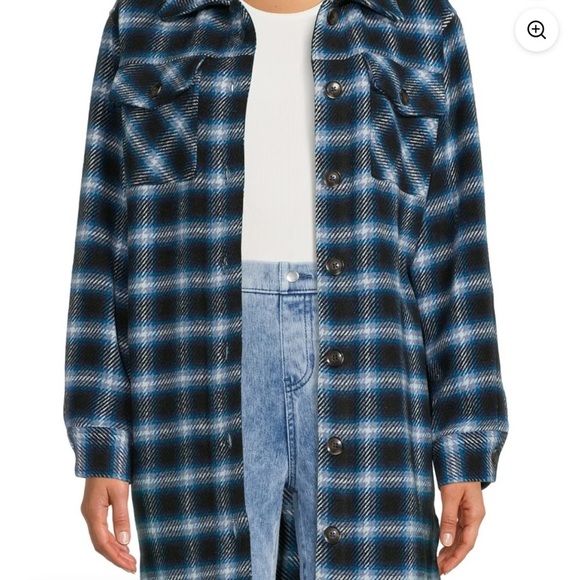Time and tru Plaid Blue and Black Women's shacket coat. - Picture 1 of 4